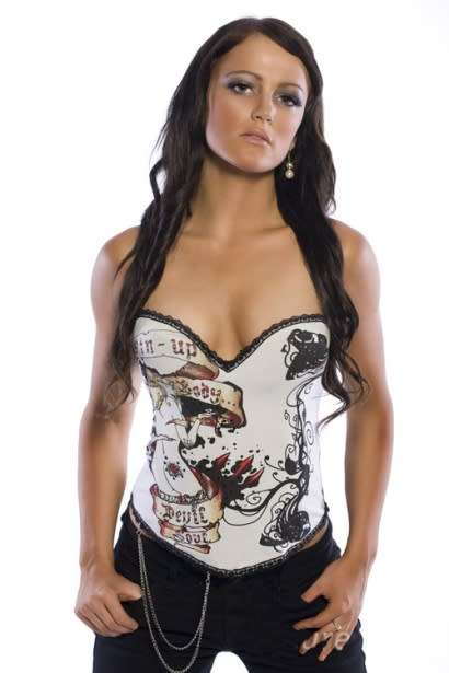 White Rock Style Cotton Corset with Tattoo Printed Details, Lace-up Back and Chain Details