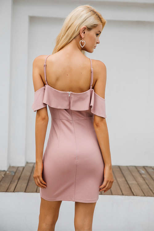 Strap cold shoulder ruffle winter dress women Sexy backless split bodycon dress Christmas elegant pa