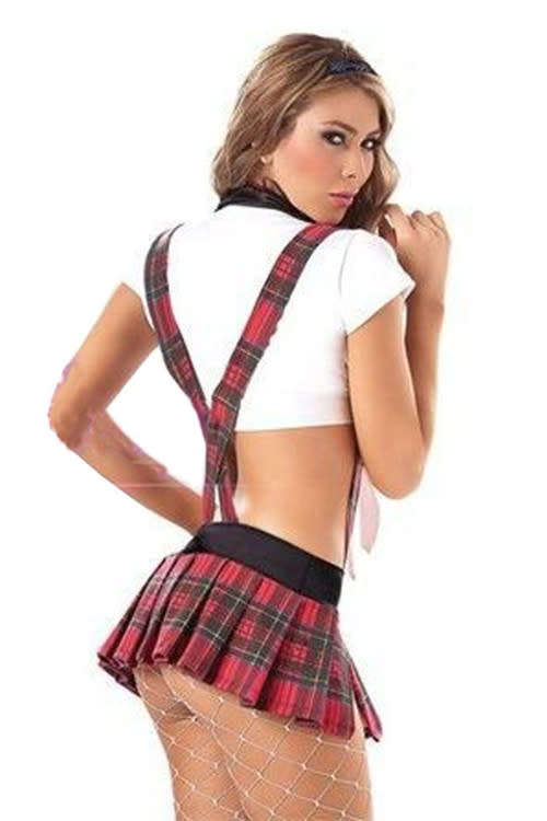 Bad Schoolgirl Costume with Tie Front Shirt and Pleated Miniskirt