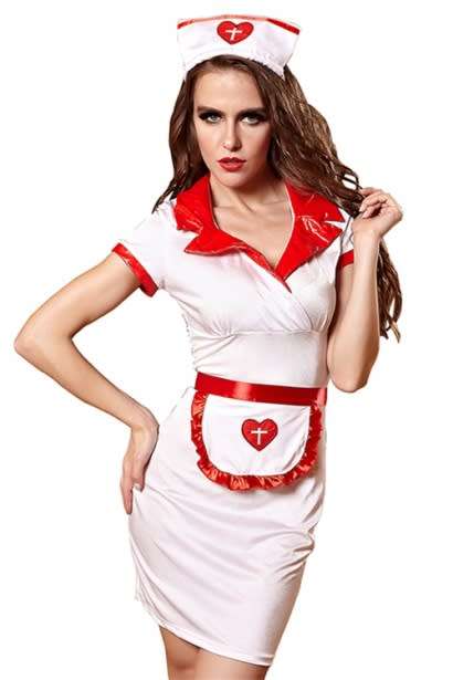 Sexy Nurse Lingerie Dress With Front Apron & Headwear