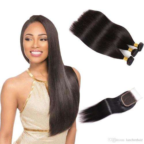 SAGA Natural Straight Remy Hair 3 Bundle with Closure