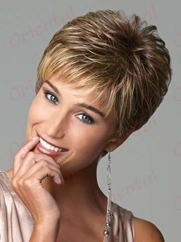 NEW HIGH QUALITY COOL PIXIE CUT HAIRSTYLE SYNTHETIC WIGS SHORT HAIR STRAIGHT BROWN WIGS WITH BANGS
