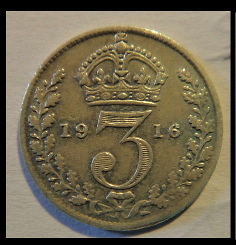 Crazy R1 Start! Great Britain, SILVER Three Pence of 1916