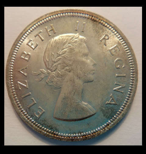 Crazy R1 Start! Union of South Africa, SILVER Half Crown of 1957 (Uncirculated)