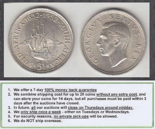 Crazy R1 Start! Union of South Africa : Silver Crown (5/-) of 1952