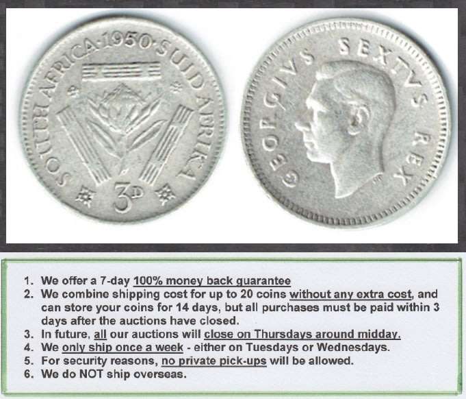 Crazy R1 Start! Union of South Africa, SILVER Three Pence of 1950