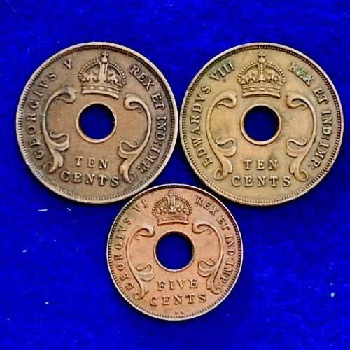 East Africa 10c - 1924, 1936 and 1937 5c (one bid takes all)