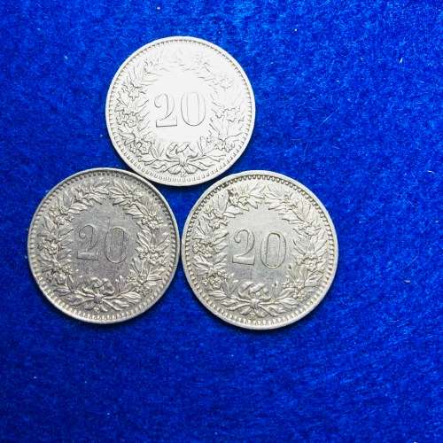 20 SWISS RAPPEN THREE COINS 1954,1956 AND 1964