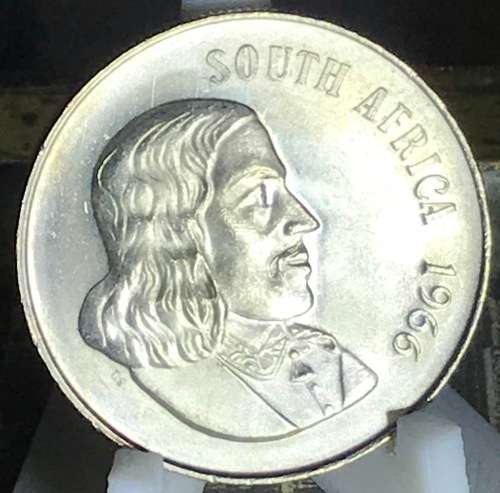 1966 ONE RAND (SILVER R1) SOUTH AFRICA (ENG)  PLANCHET ERROR LEFT FRONT FULL DETAIL