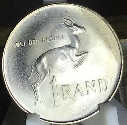 1966 ONE RAND (SILVER R1) SOUTH AFRICA (ENG)  PLANCHET ERROR LEFT FRONT FULL DETAIL