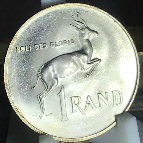 1967 ONE RAND (SILVER R1) SOUTH AFRICA (AFRIKAANS) UNC FULL DETAIL IN CAPTULE