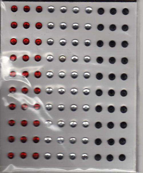 100 Crystal Sticky Back Gems - Red,Clear & Black