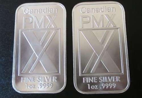 ( LOW START )...TWO .1oz PURE SILVER....CANADIAN PMX BARS..ONE BID FOR BOTH
