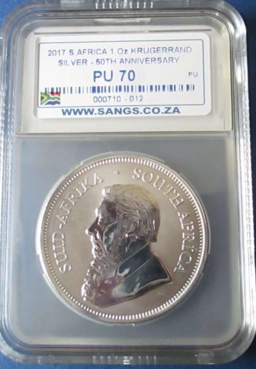 (LOW START )...KRUGERRAND. 2017....PERFECT " MINTMARKED "  PU70.. 1oz  PURE SILVER.PURE