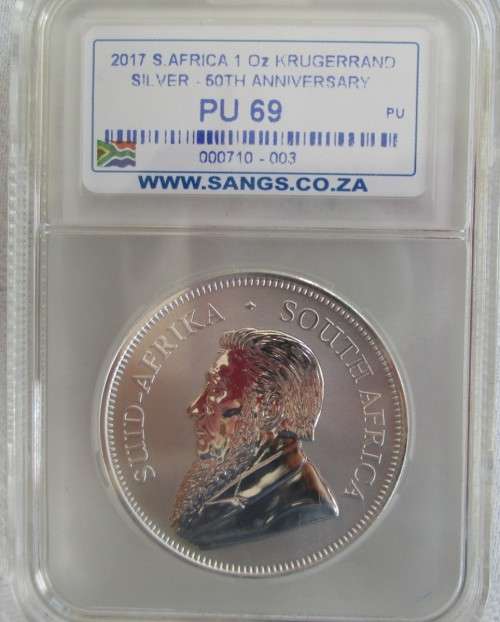 ( LOW START ) 2017  1oz  " MINTMARKED " PREMIUM GRADE PU69    999.9% PURE SILVER KRUGER RAND