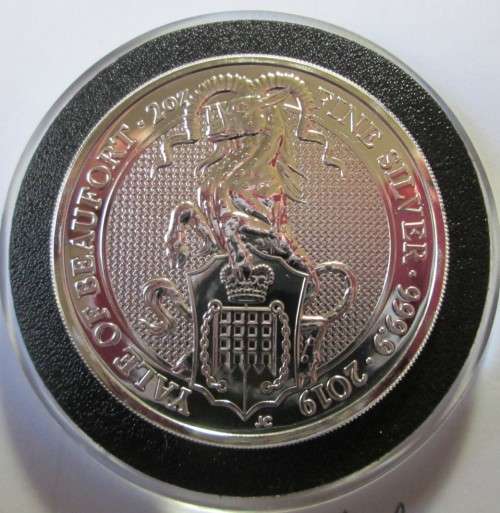 QUEEN'S BEAST  ( YALE )   DOUBLE THICK   ( TWO OUNCES )..999.9% PURE SOLID SILVER
