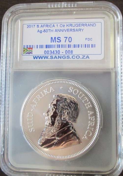 ( LOW START ) ...A  PERFECT..  ' MINTMARK ' ... 2017...  MS70  999.9%  SILVER KRUGER RAND