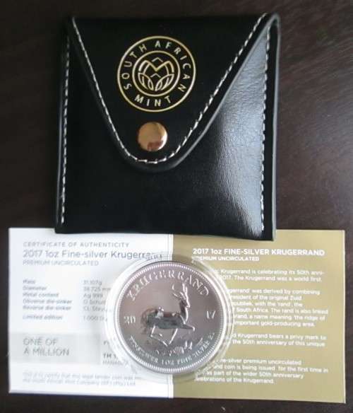 ( LOW START )..VERY .FIRST YEAR  2017......KRUGERRAND..1oz   999.9%  PURE SOLID SILVER...