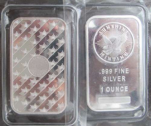 ( LOW START )..AMERICAN..SUNSHINE..BAR.....1oz.. 999.9%...  PURE SOLID SILVER BAR.....