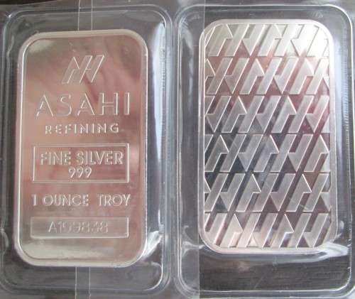 ( LOW START )..AMERICAN..ASAHI..BAR  ..1oz.. 999.9%    PURE SOLID SILVER BAR....