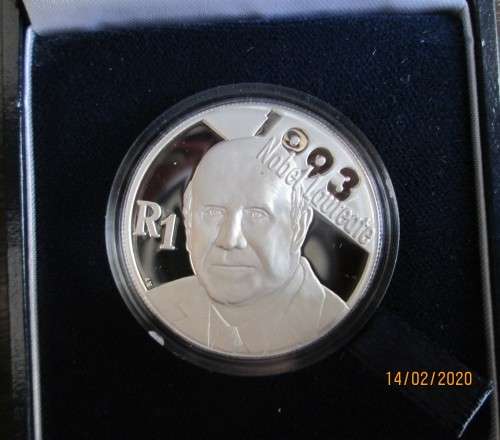 ( LOW START )..F W DE KLERK...2007...NOBEL PEACE PRIZE .( 1993 ) ..PROOF COIN...IN FINE SILVER