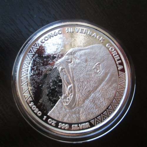 ( LOW START )  .2020  SILVERBACK GORILLA  .1oz...999.9%....PURE SOLID SILVER.....