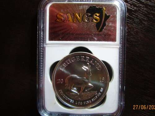 ( LOW START )   2018  TOP MINTSTATE GRADE MS69  1oz 999.9%  PURE SOLID SILVER KRUGERRAND