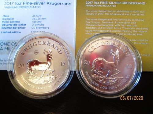 ( ONE SET )   THE FIRST TWO YEARS     SILVER KRUGERRANDS  999.9% PURITY  ( BID PER SET )