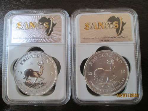 FIRST TWO YEARS  TOP GRADES  2017 PU69 & 2018 MS69  SILVER  KRUGERRANDS   ( BID PER SET )