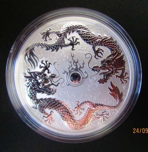 ( LOW START )  2019  RELEASE   ( DOUBLE DRAGON )   MINTMARKED  1oz  PURE SOLID SILVER