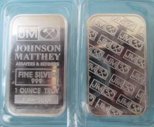 ( LOW START )   JOHNSON MATTHEY  1oz  999.9%    PURE SOLID SILVER BAR