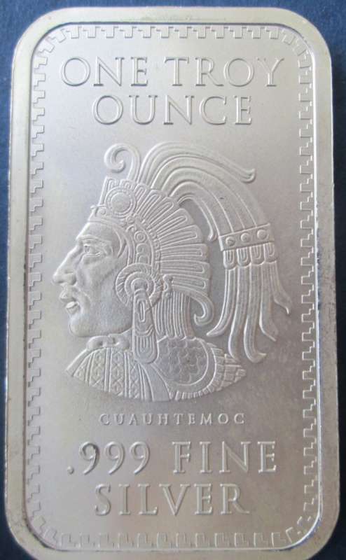 ( LOW START )   CUAUHTEMOC / CALENDAR  1oz  999.9%    PURE SILVER BAR   ( BID PER BAR )