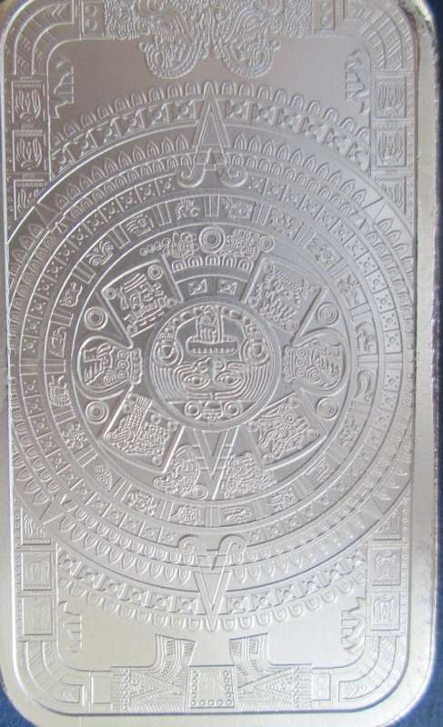 ( LOW START )   CUAUHTEMOC / CALENDAR  1oz  999.9%    PURE SILVER BAR   ( BID PER BAR )