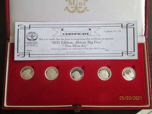( LOW START ) UNIQUE SET  5 X  1/10oz     BIG 5 MEDALLIONS     IN FINE SILVER....CERTIFIED