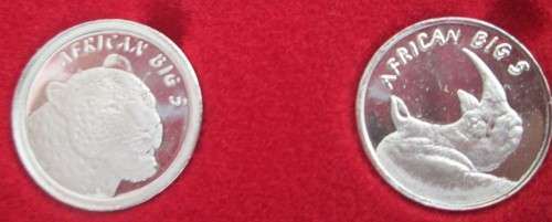 ( LOW START ) UNIQUE SET  5 X  1/10oz     BIG 5 MEDALLIONS     IN FINE SILVER....CERTIFIED