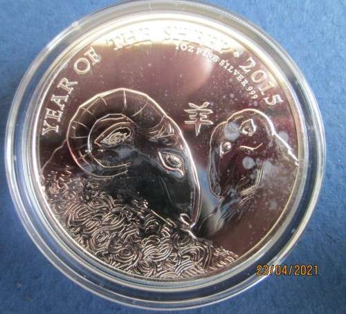 ( LOW START )   2015  CHINESE ZODIAC   YEAR OF THE SHEEP  1oz 999.9% PURE SILVER