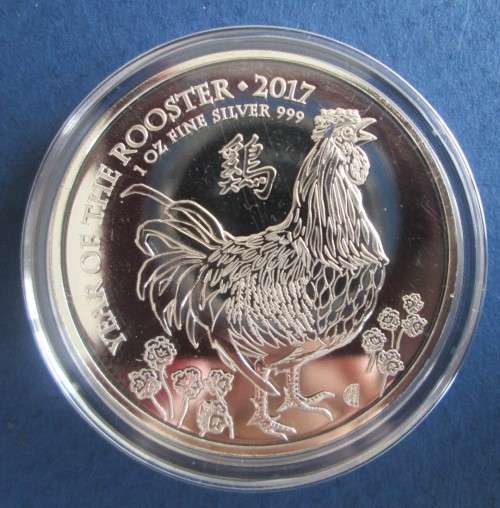 ( LOW START )   2017  CHINESE ZODIAC     YEAR OF THE ROOSTER    1oz 999.9% PURE SILVER