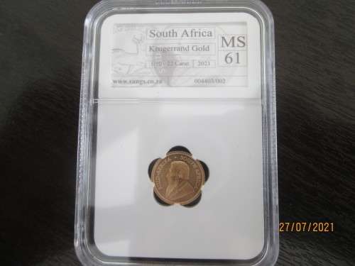 2021    1/10oz  GOLD KRUGERRAND.....AUTHENTICATED & CERTIFIED....MINTSTATE