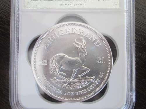 ( LOW START )  PERFECT  2021    CERTIFIED MINTSTATE  MS70  1oz  PURE SILVER KRUGERRAND