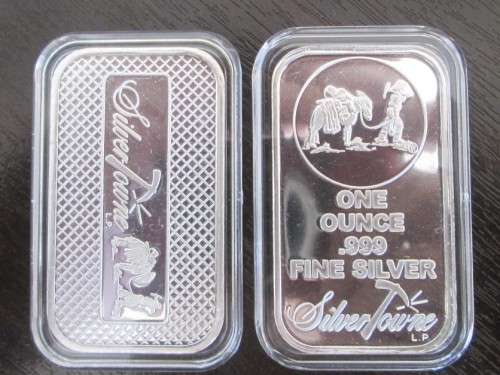 ( LOW START )   SILVERTOWNE   1oz  999.9%    " MINTMARKED "    PURE SILVER BAR   CAPSULED