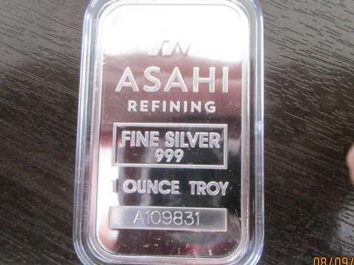 ( LOW START )   ASHAHI  1oz  999.9%    PURE SOLID SILVER BAR
