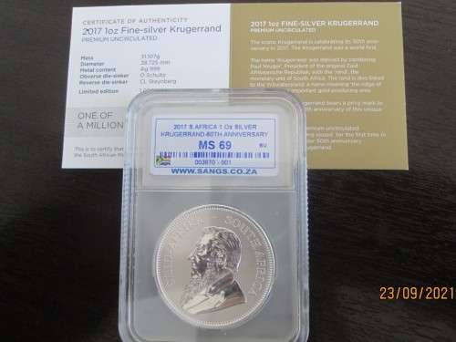 ( LOW START )  FIRST YEAR 2017  " PRIVY MARK "   MS69   SILVER KRUGERRAND