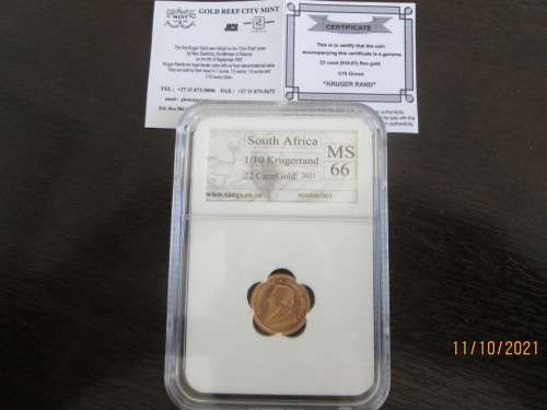 2021    1/10oz  MINTSTATE  MS66   GOLD BULLION   KRUGERRAND   AUTHENTICATED