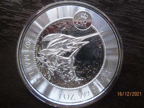#  PROMO  )    2021     CAYMAN ISLAND MARLIN       1oz...999.9%....PURE SOLID SILVER.....