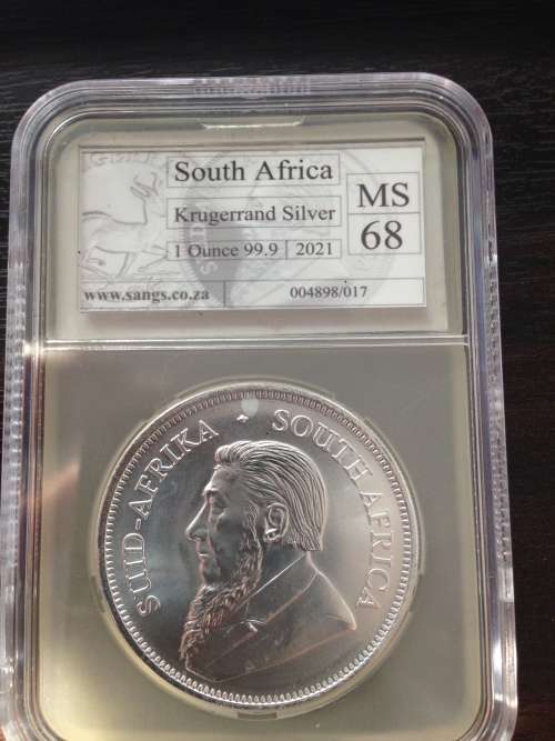 2021  MINTSTATE GRADE  MS68  1oz  999.9%  PURE  SILVER KRUGERRAND
