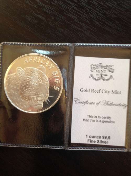 #  BIG 5  LEOPARD   #   1oz  999.9%  #   PURE SOLID SILVER  ROUND    CERTIFIED