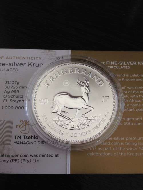 2017  RSA  50th  ANNIVERSARY  PREMIUM  SILVER KRUGERRAND  ( PRIVY MARKED )