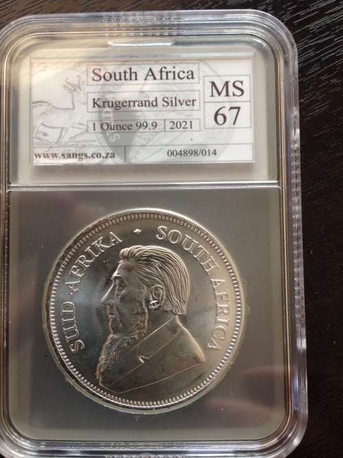 2021  MINTSTATE GRADE  MS67  1oz  999.9%  PURE  SILVER KRUGERRAND