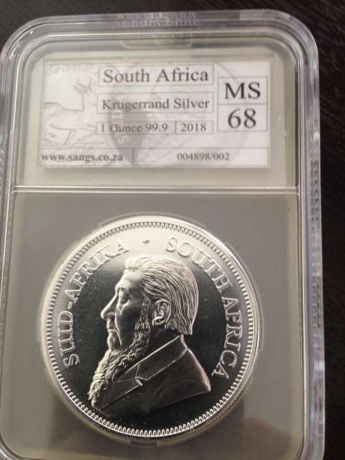 #  ALREADY SCARCE  #    2018  GRADED MS68  1oz  999.9%  PURE  SOLID SILVER  KRUGERRAND