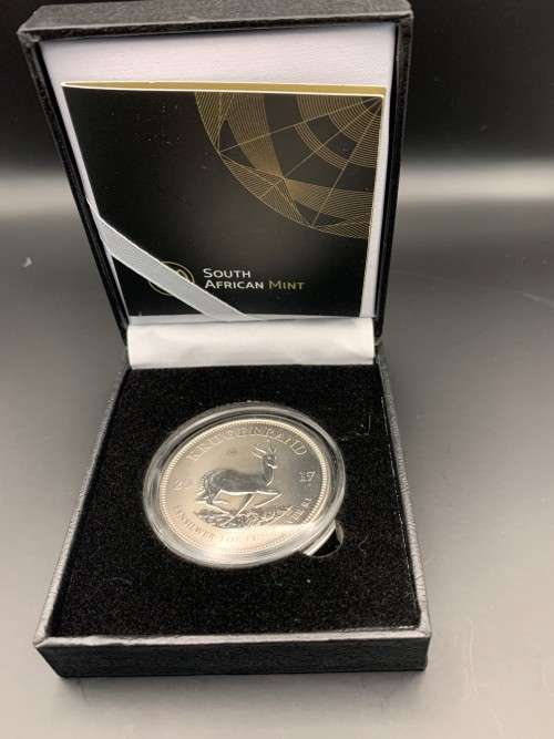 2017  RSA  50th  ANNIVERSARY  PREMIUM  UNCIRCULATED SILVER KRUGERRAND  ( PRIVI MARKED )   CERT. INCL